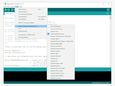 Arduino IDE - Tools Menu